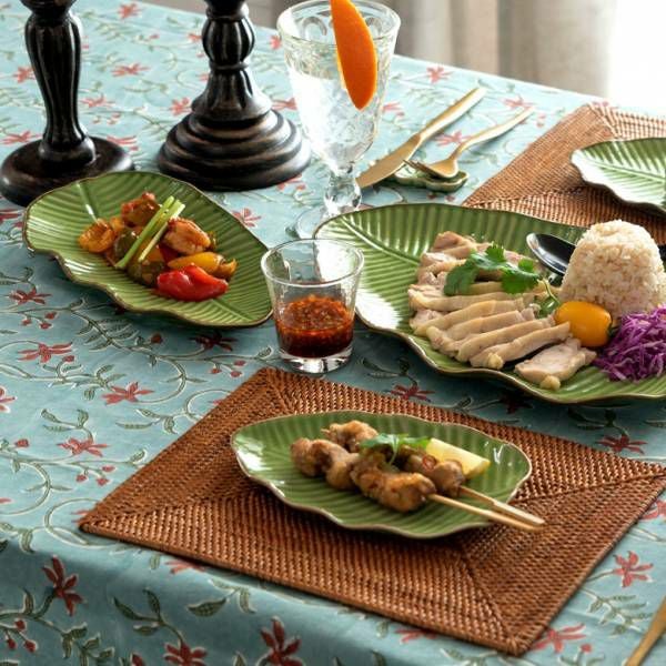 プレート バナナリーフ柄 Mサイズ 全長25.5cm グリーン 陶器製 食器