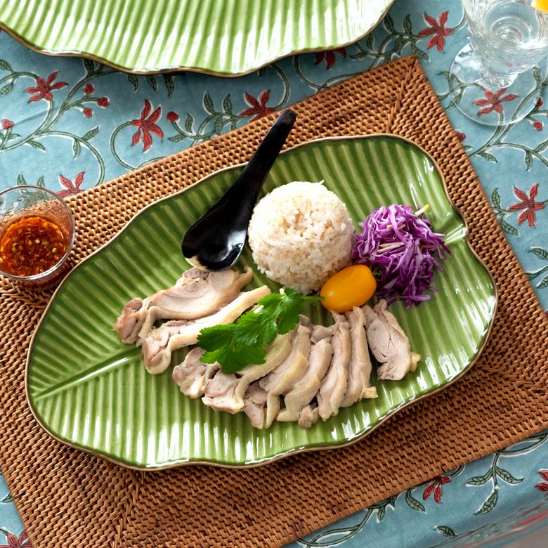 プレート バナナリーフ柄 Lサイズ 全長33.9cm グリーン 陶器製 食器