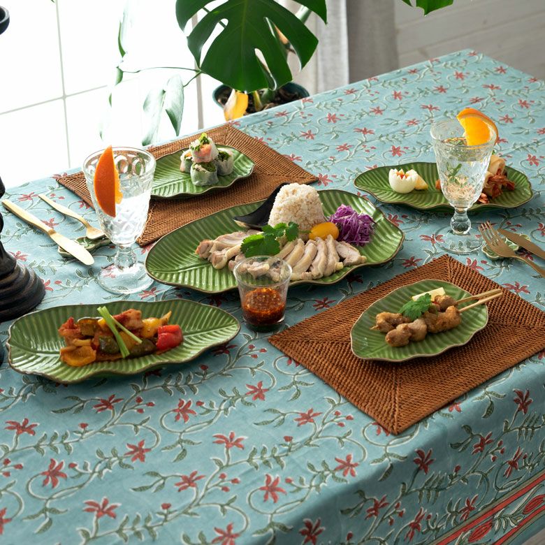 プレート バナナリーフ柄 Lサイズ 全長33.9cm グリーン 陶器製 食器