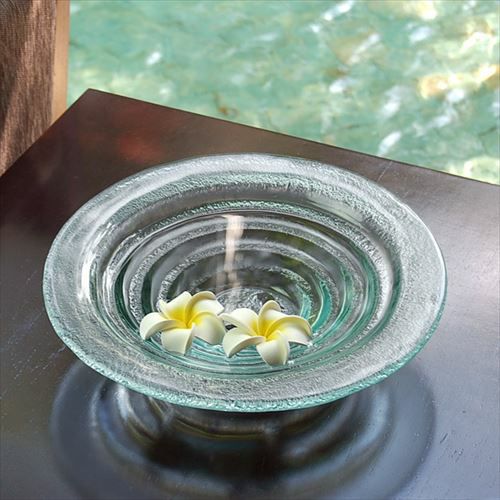 ガラスのアジアン水盤Lサイズとロータイプアイアンスタンドのセット