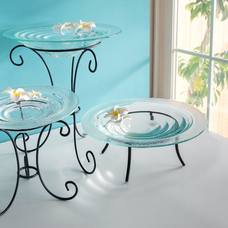 ガラスのアジアン水盤Lサイズとロータイプアイアンスタンドのセット