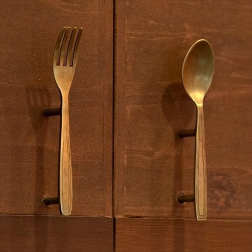 メール便対応】ドアハンドル スプーン フォーク型 アンティーク風 真鍮