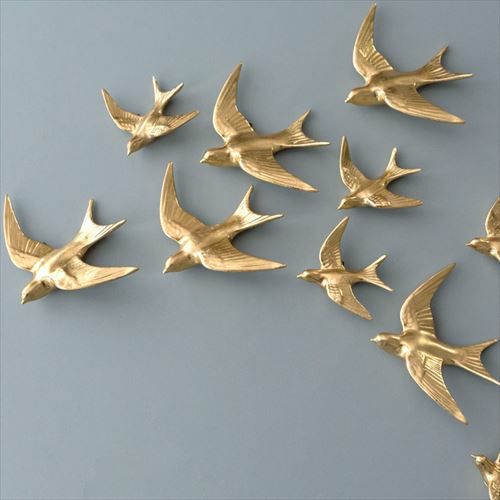 壁飾り バード 鳥 ゴールド 立体 背面フック付き Lサイズ 幅14cm