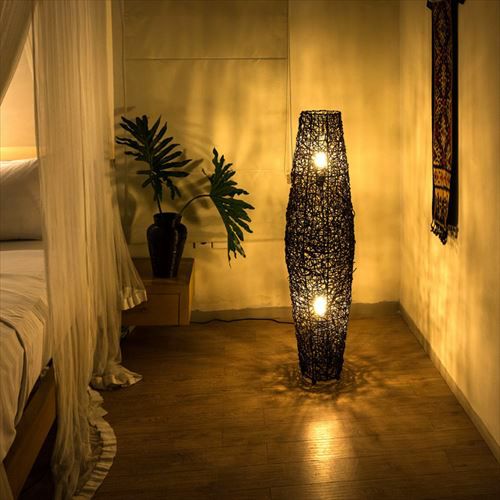 フロアライト リゾート 照明 ライト コクーンタイプ Lサイズ 籐 ラタン