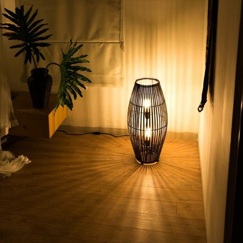 フロアライト コクーンタイプ Mサイズ バンブー製 LED 対応 高さ約60cm