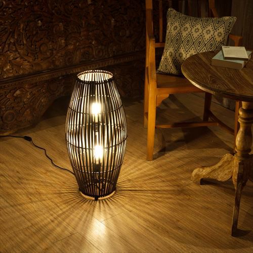 フロアライト コクーンタイプ Mサイズ バンブー製 LED 対応 高さ約60cm