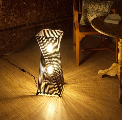 フロアライト ツイストタイプ Mサイズ バンブー製 LED 対応 高さ約60cm