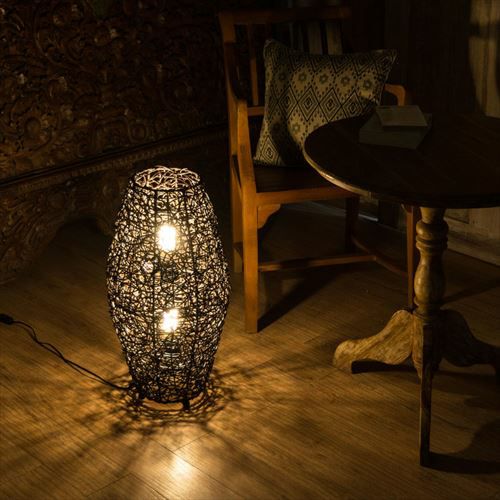 フロアライト リゾート 照明 ライト コクーンタイプ Mサイズ 籐 ラタン