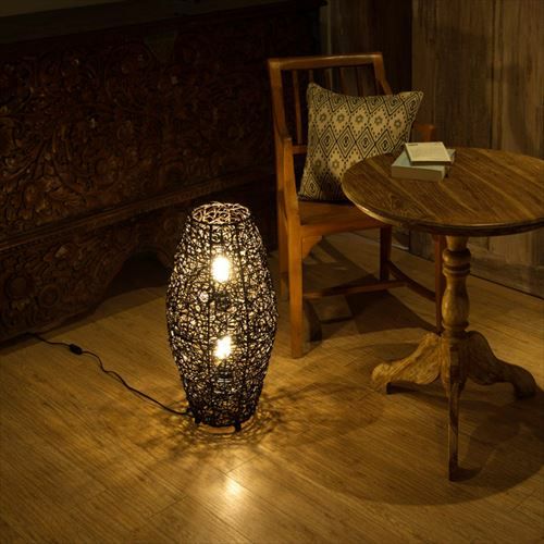 フロアライト リゾート 照明 ライト コクーンタイプ Mサイズ 籐 ラタン