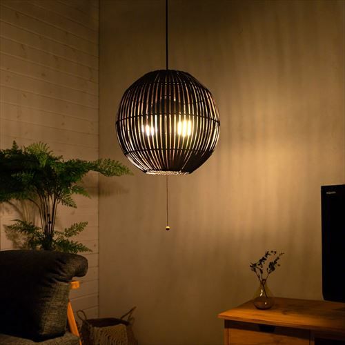 ペンダントライト ボールタイプ 2灯 口金E26 100W バンブー製 LED 対応