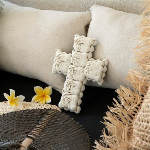 オーナメント クロスモチーフ 天然 シェル フック付き 幅16cm 高さ22cm