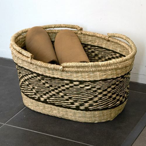 バスケット かご シーグラス製 シーグラス製 オーバル型 ナチュラル×黒