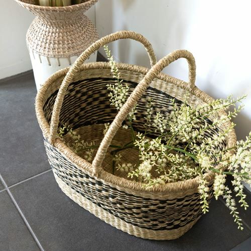 バスケット かご シーグラス製 シーグラス製 オーバル型 ナチュラル×黒