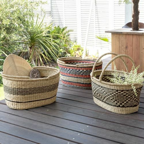 バスケット かご シーグラス製 シーグラス製 オーバル型 ナチュラル×黒