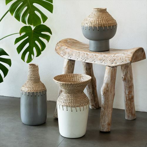 フラワーベース テラコッタ製 ※水入れ不可 シーグラス編み込みデザイン