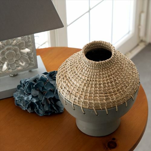 フラワーベース テラコッタ製 ※水入れ不可 シーグラス編み込みデザイン