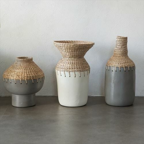 フラワーベース テラコッタ製 ※水入れ不可 シーグラス編み込みデザイン