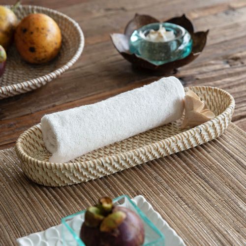 トレイ ラタン製 ホワイトウォッシュ 楕円形 約25×12cm 深さ3.5cm