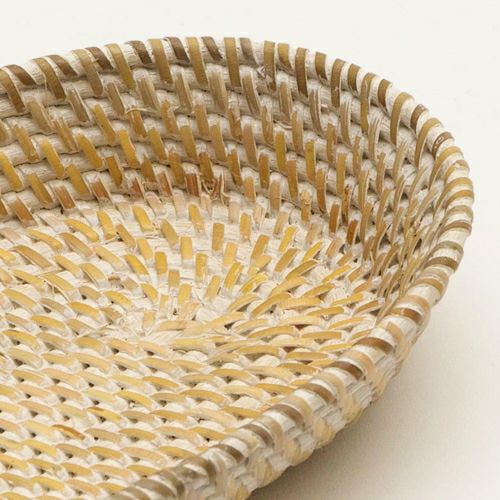 トレイ ラタン製 ホワイトウォッシュ 楕円形 約25×12cm 深さ3.5cm