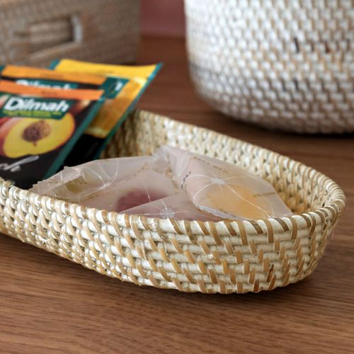 トレイ ラタン製 ホワイトウォッシュ 楕円形 約25×12cm 深さ3.5cm
