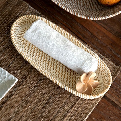 トレイ ラタン製 ホワイトウォッシュ 楕円形 約25×12cm 深さ3.5cm