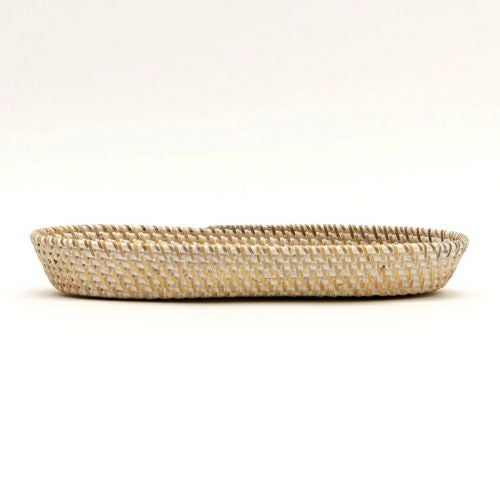 トレイ ラタン製 ホワイトウォッシュ 楕円形 約25×12cm 深さ3.5cm