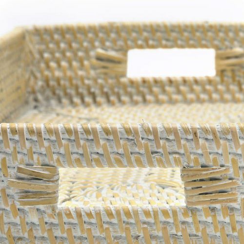 トレイ ラタン製 ホワイトウォッシュ 持ち手付き スクエア型 約30.5