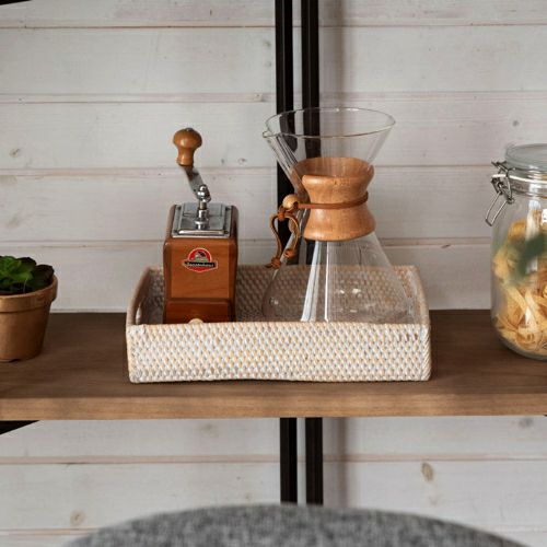 トレイ ラタン製 ホワイトウォッシュ 持ち手付き スクエア型 約30.5