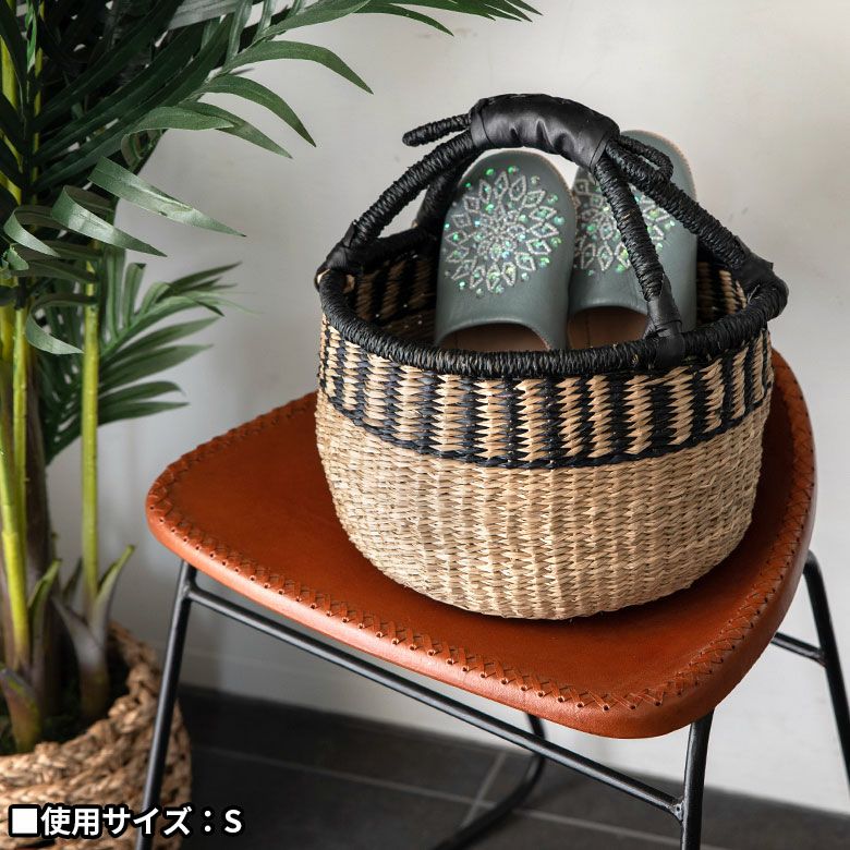 かご バスケット 持ち手 SML3個セット シーグラス製 ラウンド型
