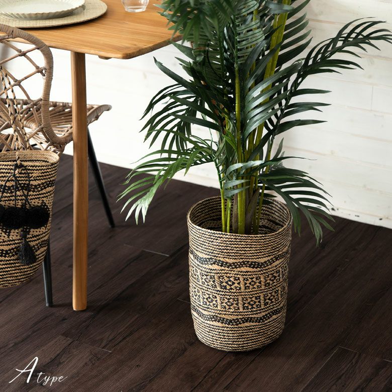 プランターカバー 筒型 ラタン製 深型タイプ M 上径26cm 高さ38cm 鉢