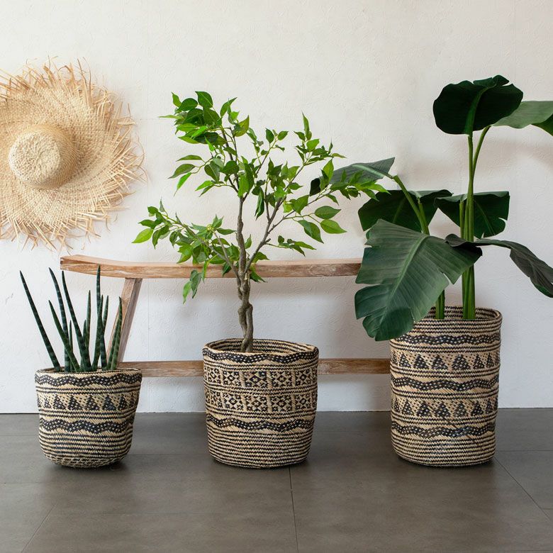 プランターカバー 筒型 ラタン製 深型タイプ M 上径26cm 高さ38cm 鉢