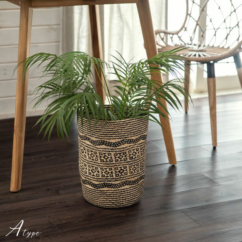 プランターカバー 筒型 ラタン製 深型タイプ M 上径26cm 高さ38cm 鉢