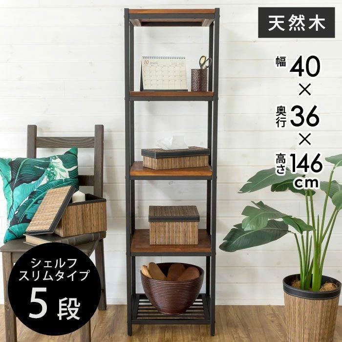 【送料無料】アイアンフレームの5段シェルフ　スリムタイプ(6303...