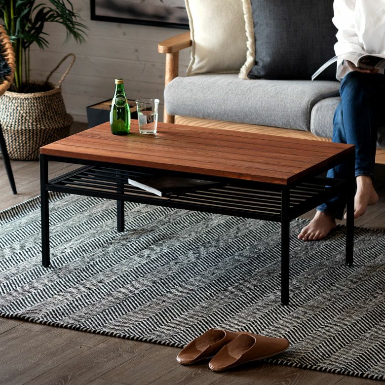 コーヒーテーブル ローテーブル アイアン フレーム テーブル ブラウン