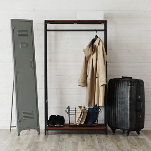 ハンガーラック 木製 ポールハンガー ブラックアイアンフレーム家具