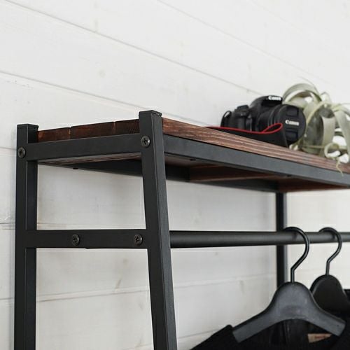 ハンガーラック 木製 ポールハンガー ブラックアイアンフレーム家具