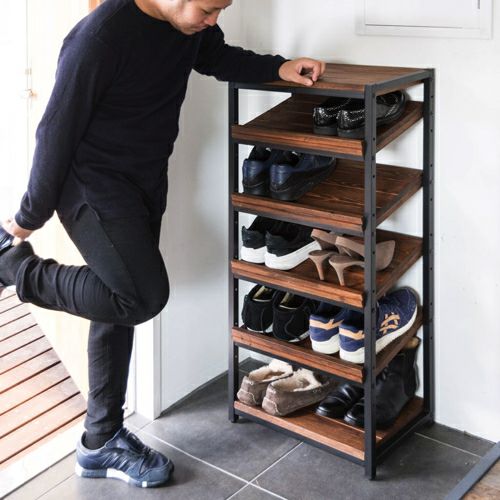 シューズラック 5段 木製 天然木 アイアンフレーム 幅45cm 高さ105cm