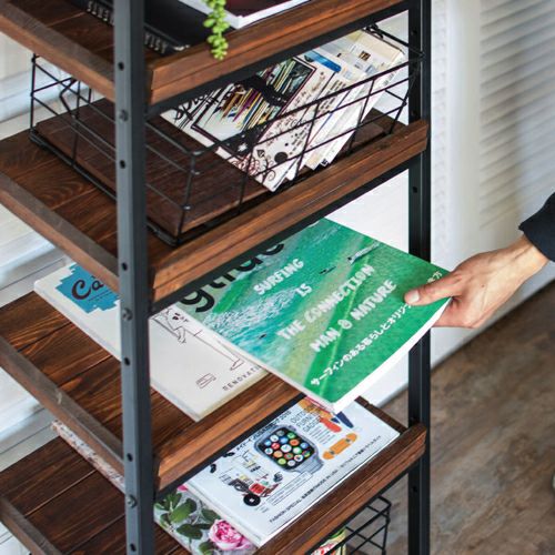 シューズラック 5段 木製 天然木 アイアンフレーム 幅45cm 高さ105cm