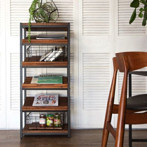 シューズラック 5段 木製 天然木 アイアンフレーム 幅45cm 高さ105cm