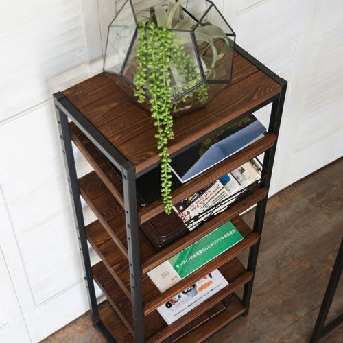 シューズラック 5段 木製 天然木 アイアンフレーム 幅45cm 高さ105cm