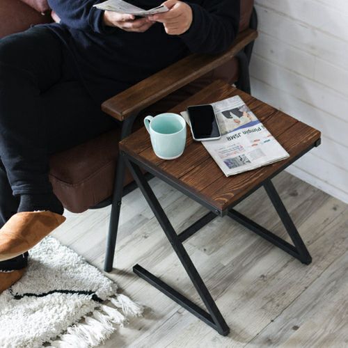 インダストリアルなパイン無垢材サイドテーブル TABAS 約W38×D36×H49cm