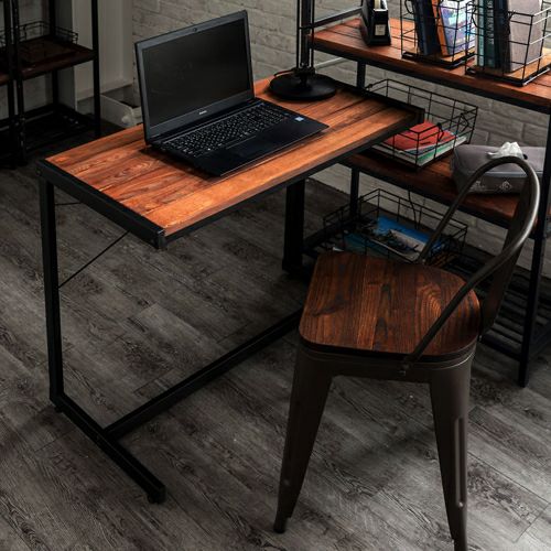 デスク パソコンデスク PCデスク 木製 天然木 アイアン ブラウン 63704