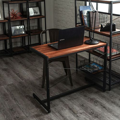 【新品】パソコンデスク　おしゃれ　アイアン×木 デスク パソコンデスク PCデスク 木製 天然木 アイアン ブラウン 63704