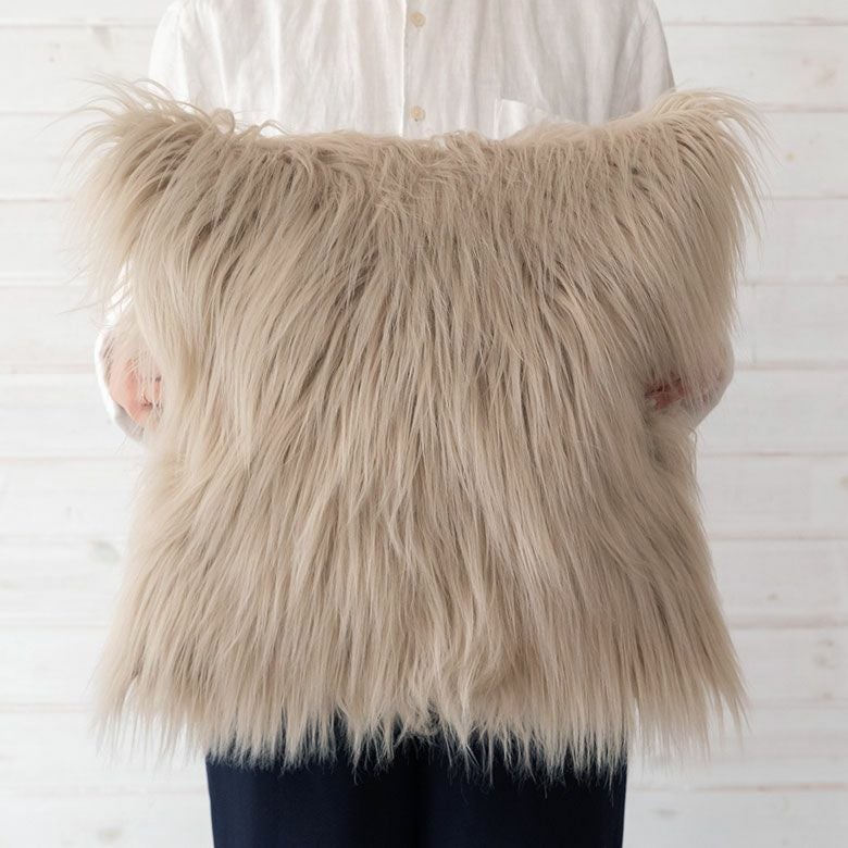 クッションカバー フェイクファー ピンク ベージュ 約45×45cm 正方形