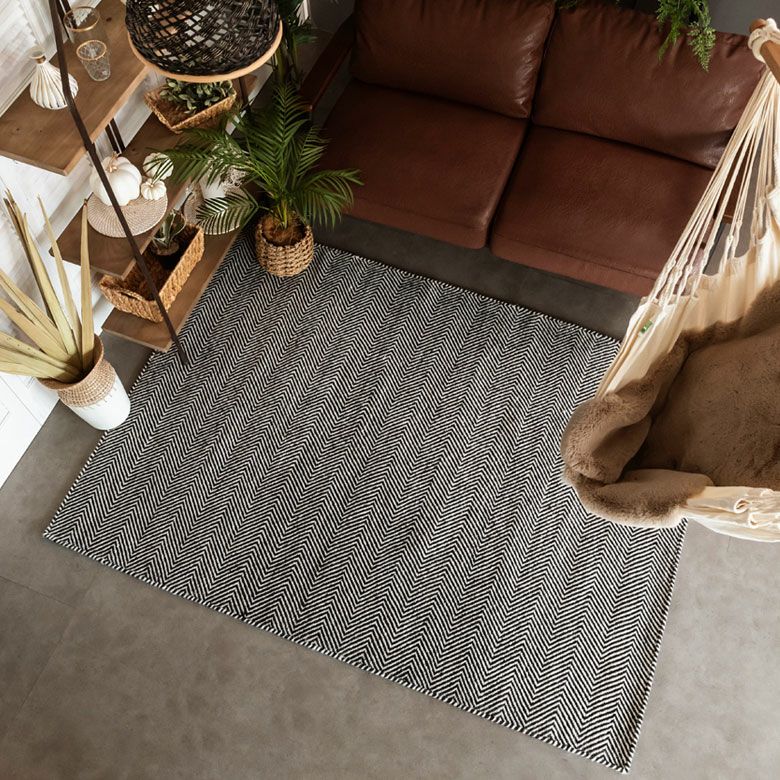 ラグ ラグマット 約140×200cm インド製 ウール コットン ブラック
