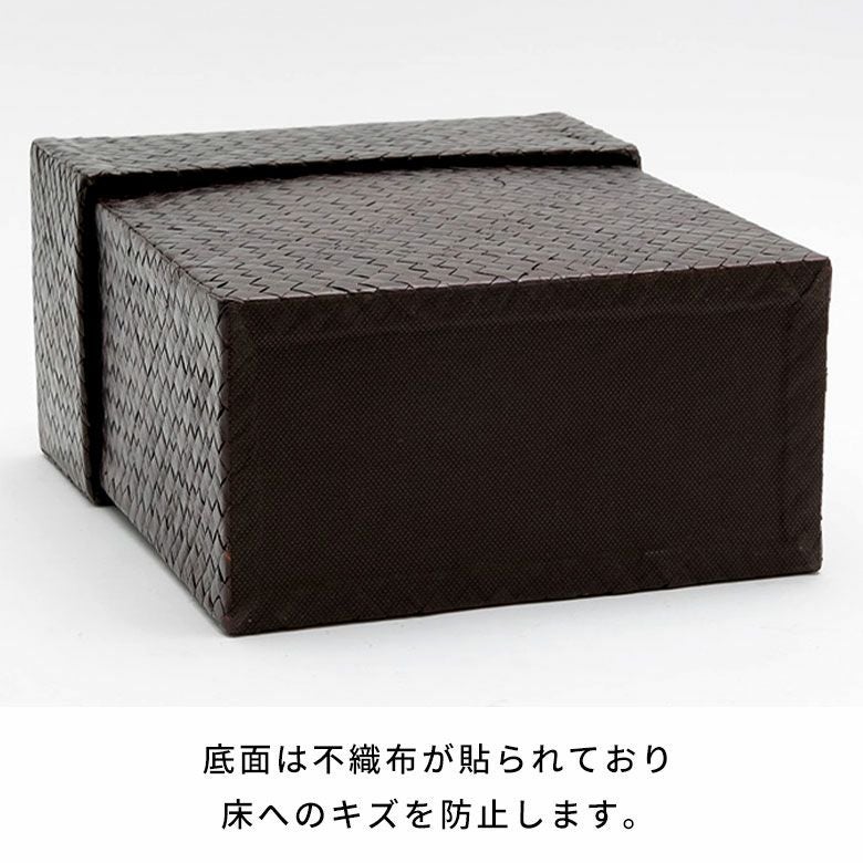 バリ島職人手編みパンダンゴミ箱2個セットM＋L 長方形 正方形 丸型