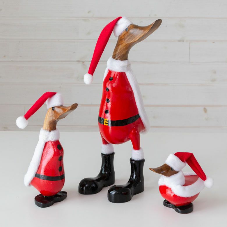 サンタクロース アヒル陶器置物 オブジェ クリスマス Xmas 飾り デコレーション あひる アヒル ダック