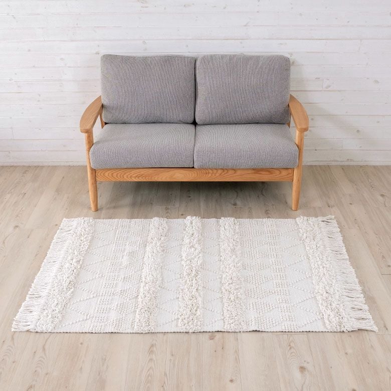 ラグ ラグマット ホワイト ボヘミアン 100×140cm ホワイト