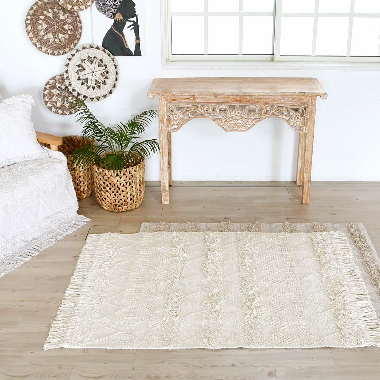 ラグ ラグマット ホワイト ボヘミアン 100×140cm ホワイト