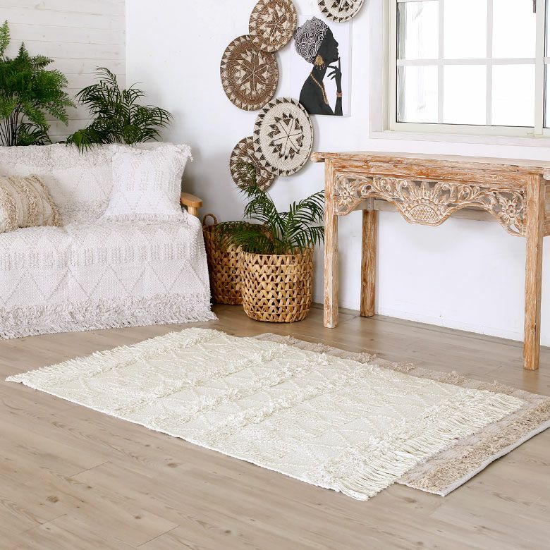 ラグ ラグマット ホワイト ボヘミアン 100×140cm ホワイト